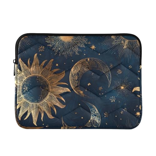 Retro Moon and Sun Laptop Sleeve 15 16 Inch Puffy Quilted Carrying Case Protective Computer Bag Waterproof Laptops Sleeve for Women Men - color: Moon and Sun, size: Large