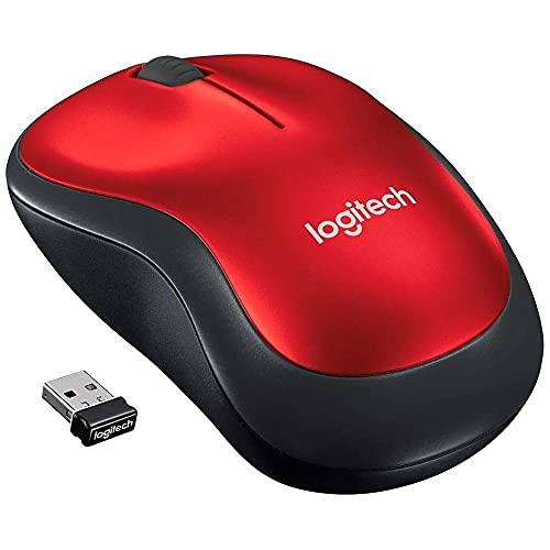 Logitech M185 Compact Ambidextrous Wireless Mouse with Rubber Grips - Red | Ambidextrous mouse with 2.4 GHz USB-A Nano Receiver, Optical Tracking, 12-Months Battery Life, PC, Mac, Laptop compatible - color: Red, size: 1 Pack, style: USB Receiver