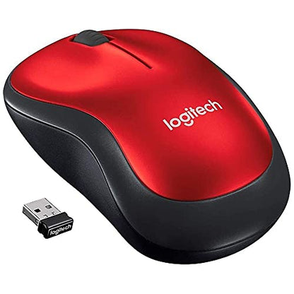 Logitech M185 Compact Ambidextrous Wireless Mouse with Rubber Grips - Red | Ambidextrous mouse with 2.4 GHz USB-A Nano Receiver, Optical Tracking, 12-Months Battery Life, PC, Mac, Laptop compatible - color: Red, size: 1 Pack, style: USB Receiver