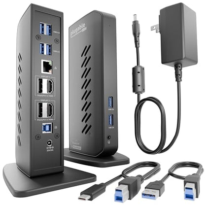 Plugable Dual DisplayPort & HDMI Docking Station - USB 3.0 & USB-C Laptop Dock for Dual Monitors, DisplayLink, Mac (Driver Required), ChromeOS & Windows, Gigabit Ethernet and Audio (UD-6950Z)