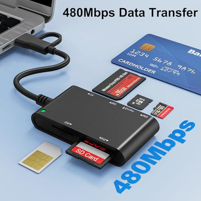 7 in 2 SIM Card Adapter, USB-C/USB-A Military CAC Smart Card Reader, SD/TF/SIM/PIV/M2/IC/ID/MS Pro Duo Memory Card Reader for iPhone 17 16 15/iPad/Windows/Mac/Linux