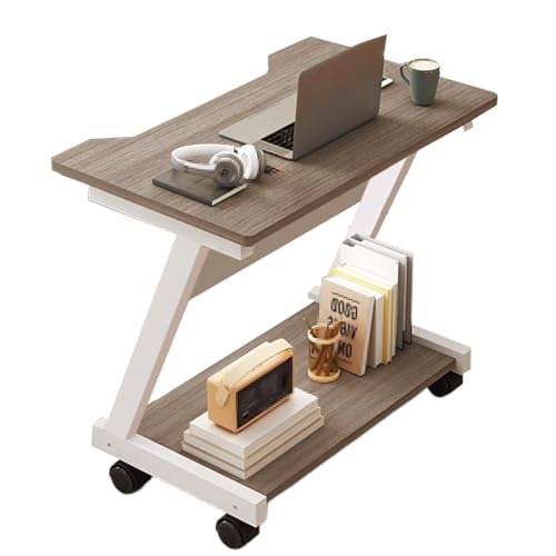 Overbed Table with Wheels Steel Wooden Bedside Table, Laptop Bedside Table, Movable Sofa Side Table, Z Frame, Shaped Table Top, for Bedroom, Living Room(Brass) - color: Brass