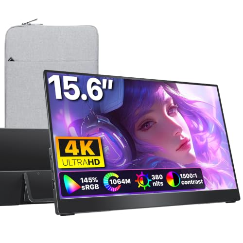 cocopar Portable Monitor 15.6 Inch 4K UHD 60Hz 145% sRGB Travel Monitor with Speaker HDMI USB-C Second Screen for Laptop MacBook Surface PC Xbox PS4/5, VESA Mountable, with Kickstand - size: 15.6 Inches