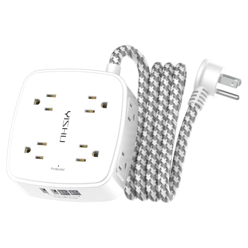 Surge Protector Power Strip - YISHU 8 Outlets with 4 USB (2 USB C) Charging Ports, 6Ft Braided Extension Cord, Flat Plug Multi Plug Outlet Extender Charging Station for Home Office, ETL, White - color: White(Braided), size: 6 Ft