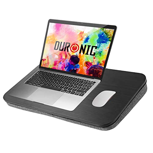 Duronic Laptop Tray with Cushion DML412 | Ergonomic Lap Desk for Bed, Sofa, Car | Large Flat Platform | Foam Cushion Support | Brown | Portable Design with Carry Handle | for Home/Office