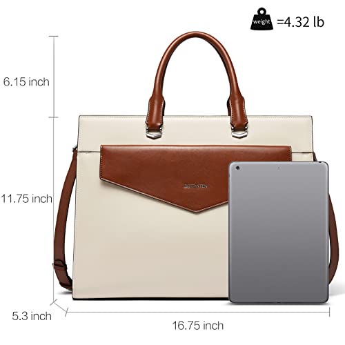 BOSTANTEN Briefcase for Women Laptop Tote 15.6 Inch Genuine Leather Handbag Work Bag Beige - color: A-beige&brown
