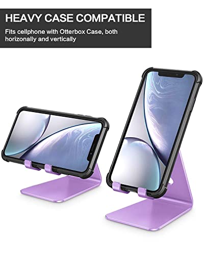 OMOTON C2 Adjustable Aluminum Cell Phone Stand with Charging Cutout, Purple | Sturdy 3mm Aluminum, Charging Port, 270° Adjustable, Non-Slip Silicone Pads, Works with Thick Cases, for All Smartphones - color: Purple