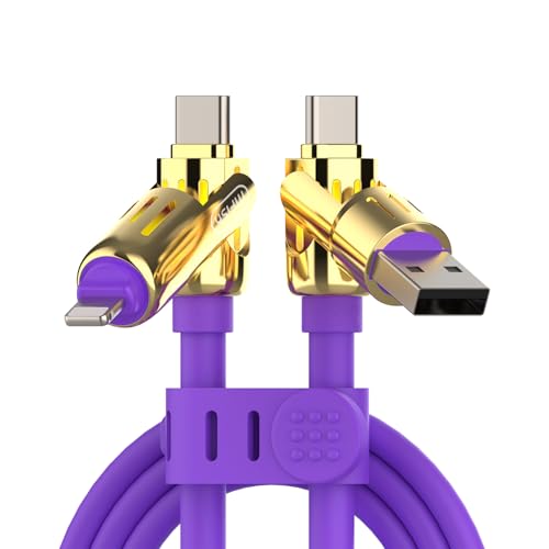 MFish 240W 4-in-1 Charging Cable with Carrying Case, 6.6FT Fast Charger USB-A & USB-C to USB-C/Lightning, for iPhone 17/16/15/14, MacBook, iPad, Samsung S25/S24 (Purple Gold, 6.6Ft) - color: Purple Gold, size: 6.6Ft