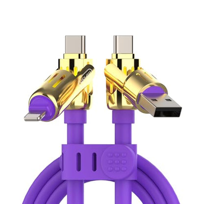 MFish 240W 4-in-1 Charging Cable with Carrying Case, 6.6FT Fast Charger USB-A & USB-C to USB-C/Lightning, for iPhone 17/16/15/14, MacBook, iPad, Samsung S25/S24 (Purple Gold, 6.6Ft) - color: Purple Gold, size: 6.6Ft