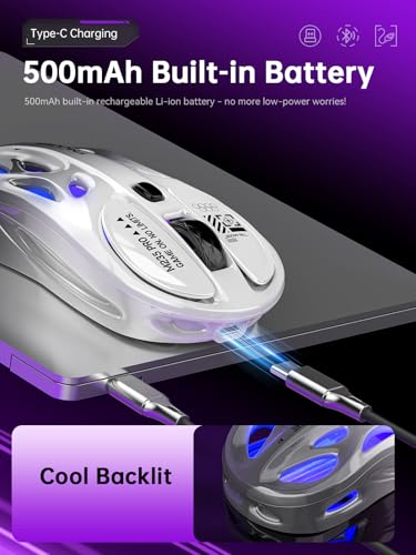FMOUSE Wireless Mouse Tri-Mode 2.4G & Dual Bluetooth & Wired, Hollow RGB, 65g, 4800 DPI, USB-C Rechargeable, Gaming & Office, for Mac Laptop iPad PC – White & Gray - color: White and Gray Gradient