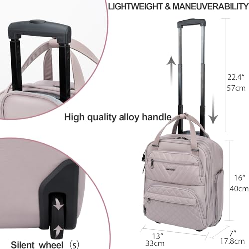 KROSER Carry On Underseat Multi-functional, 16-inch Underseater Lightweight Overnight Suitcase for Women, Dusty Pink - color: Grey Pink