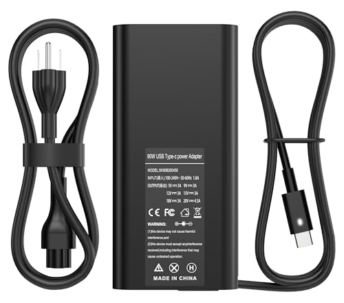 New Slim 90W USB C Laptop Charger Compatible with Dell XPS 15 9500 17 9700 Latitude 3000 5000 7000 9000 Series Precision 5470 5550 5750 3540 3570 LA90PM170 DA90PM170 Type C AC Adapter Power Cord - color: Black7