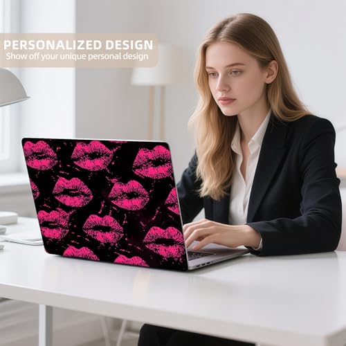 Universal Laptop Skin Sticker for 12/13/14/15.6 Inch Laptops, Reusable Vinyl Laptop Decal Cover, Waterproof Scratch Resistant Notebook Skin with 2 Wrist Pads,Hot Pink Lips Kiss - color: Hot Pink Lips Kiss