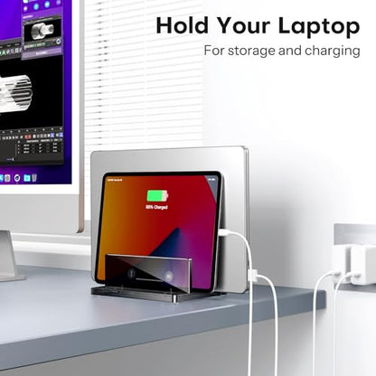 OMOTON Vertical Laptop Stand, Black Acrylic Dual Holder for MacBook Gaming | Adjustable Width 0.43-1.38", Black Acrylic Dual Slot Stand for Desk, Compatible with MacBook Pro/Air HP Gaming up to 17" - size: Dual-Black