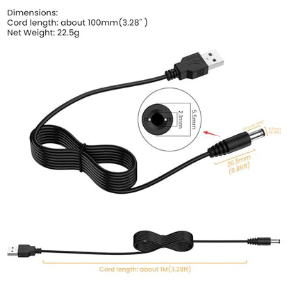 Meliya USB to DC 5V Power Cord, USB-A Male to DC 5.5mm x 2.1mm Power Plug Connector Charge Barrel Jack Power Cable, 2Pack-3.3ft