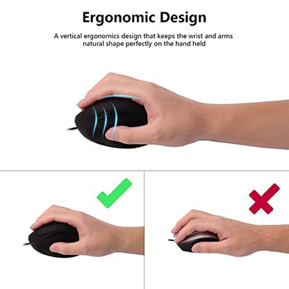 Wired Mouse Vertical Ergonomic Optical Mouse USB Mice Corded Mouse for Computer/Laptop/PC/Desktop/Mac/Office/Desktop, Better for Small Medium Sized Hands, with Cord, with Side Buttons, Gifts