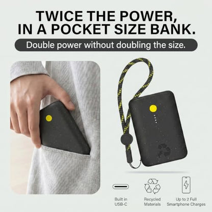 Nimble Champ Portable Charger, 10000mAh Power Bank, 20W Dual USB-C Charging | Compatible with iPhone, Samsung, Tablet, iPad, MacBook, Travel Essential Power Bank with 2ft USB C Cable Included - color: Midnight Black