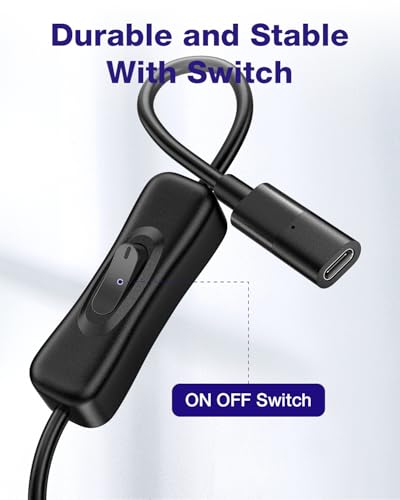 USB Type-C Extension Cable with On Off Switch [1ft], USB 3.1 Type-C Male to Female Extension Cable with ON/Off Switch Support Video/Data/PD Charging