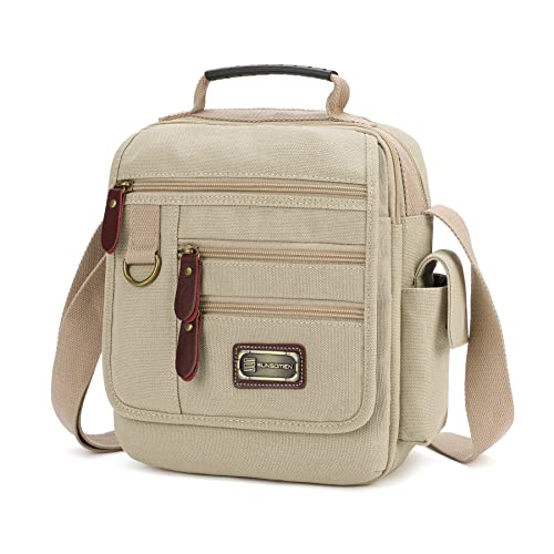 Mens bag Canvas Shoulder Bag Small Messenger Crossbody Bag Work Bag Vintage Multi-function - color: Beige