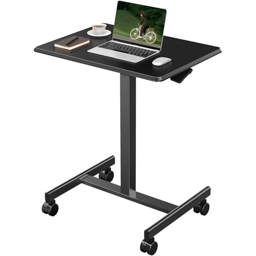 DUMOS Mobile Small Standing Desk, Portable Rolling Laptop Desk with 2 Lockable Wheels, Adjustable Height Computer Workstation for Home Office, 19 Inch Black - color: Black