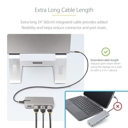 StarTech USB-C Triple 4K HDMI DP Docking Station, 100W Laptop Charging, GbE | Up to 85W host charging, 2ft 60cm cable, WoL, MAC address passthrough, Wi-Fi auto switch, Mixed-fleet rollout - style: Triple monitor
