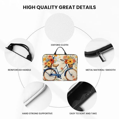 14 inch Laptop Sleeve with Handle Shockproof Laptop Bag Waterproof Computer Cover Bag Flower Bicycle Briefcase
