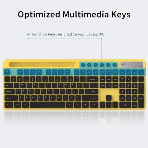 Wireless Keyboard and Mouse Combo, MARVO 2.4G Ergonomic Wireless Computer Keyboard with Phone Tablet Holder, Silent Mouse with 6 Button, Compatible with MacBook, Windows (Yellow) - color: Yellow