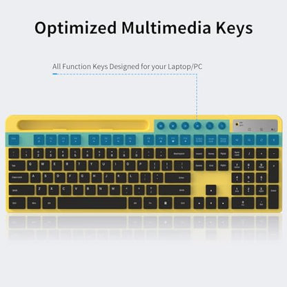 Wireless Keyboard and Mouse Combo, MARVO 2.4G Ergonomic Wireless Computer Keyboard with Phone Tablet Holder, Silent Mouse with 6 Button, Compatible with MacBook, Windows (Yellow) - color: Yellow