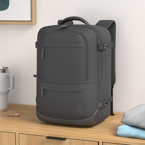 BAGSMART 37L Expandable Travel Backpack Compression Carry On Daypack | Weekender Bag Fits 17" Laptop. Water Resistant Luggage with Packing Cubes and Shoe Pouch. - color: Obsidian Black