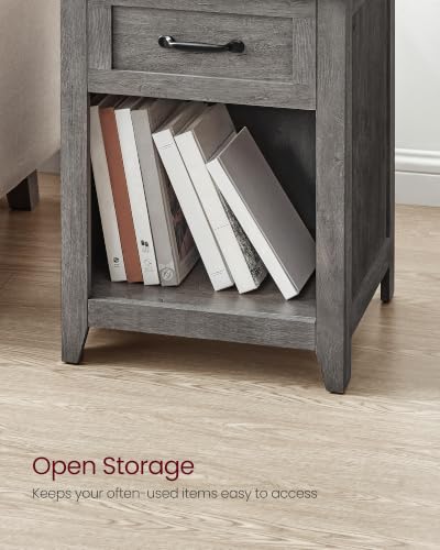 VASAGLE LIRY Collection - Farmhouse Nightstands with Charging Station, Set of 2 Bedside Tables, Side Tables with Drawer, Open Compartment, for Bedroom, Misty Gray ULET859G01 - color: Misty Gray, size: 2 PACK, style: 17.7"W x 23.6"H With 1 Drawer