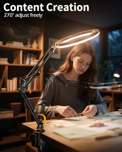UBeesize 12’’ Overhead Ring Light for Desk with Phone Mount, LED Selfie Light with Adjustable Arm & Clamp, Dimmable Lighting for Video Recording, Zoom, Live Streaming, TikTok, YouTube