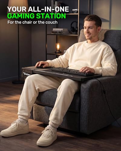 Couchmaster Lapboard³ with HORIZONLIGHT RGB Bar, Ultimate Ergonomic USB-Hub Gaming Lap Board for Couch and Bed, Large, Stable and Compatible with All Keyboards and Mice, Laptops, PCs, PS4/5, Xbox - color: Black Lapboard³
