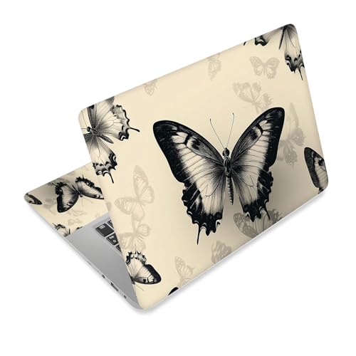 Universal Laptop Skin Sticker Decal,15.6 Inch Laptop Vinyl Cover for 13"-15.6" Laptop,Scratch-Resistant Waterproof Protector Wrap,Reusable with Wrist Pads,Vintage Black and White Butterflies - color: Vintage Black and White Butterflies