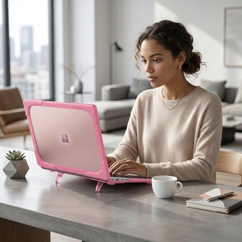 Batianda Durable Stand Case for Microsoft Surface Laptop 13.8 Inch, Pink | Ergonomic Foldable Stand, Heavy Duty Matte Hard Shell, Fits 2024-2026 Surface Laptop 7/8th Edition for Business 13.8 Inch - color: Pink