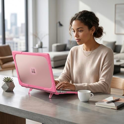 Batianda Durable Stand Case for Microsoft Surface Laptop 13.8 Inch, Pink | Ergonomic Foldable Stand, Heavy Duty Matte Hard Shell, Fits 2024-2026 Surface Laptop 7/8th Edition for Business 13.8 Inch - color: Pink