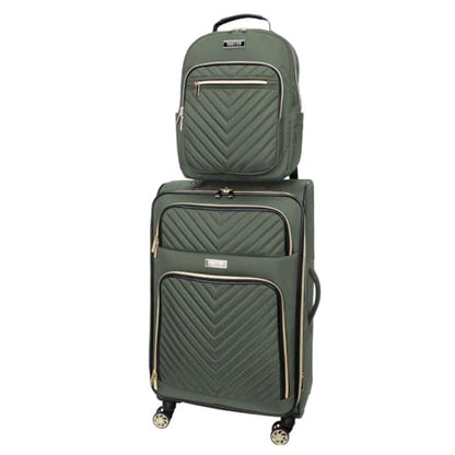 Kenneth Cole REACTION Chelsea 2-Piece Bundle - 20" Chevron Expandable 8-Wheel Carry-On Suitcase & Matching 15" Laptop Backpack, Olive - color: Olive, size: 2-Piece Bundle (Carry On + Backpack)
