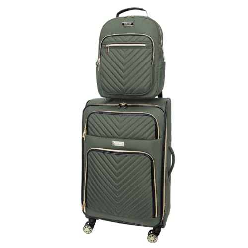 Kenneth Cole REACTION Chelsea 2-Piece Bundle - 20" Chevron Expandable 8-Wheel Carry-On Suitcase & Matching 15" Laptop Backpack, Olive - color: Olive, size: 2-Piece Bundle (Carry On + Backpack)