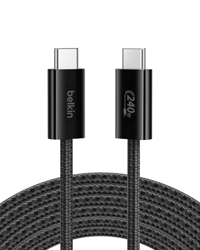 Belkin USB C to USB C 240W Braided Cable 9.9ft Fast iPhone Charger Cord | iPhone 17, Samsung Galaxy S26, Pixel 10, Airpods, iPad, Nintendo Switch 2, MacBook, Steam Deck, Travel, Chromebook, Braided - color: Black, style: 9.9 ft