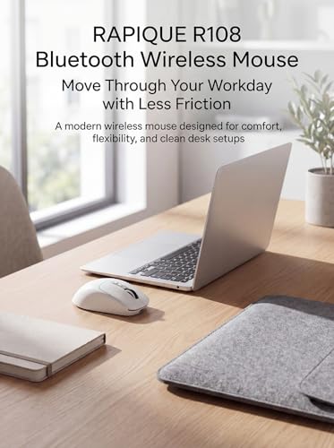 RAPIQUE Wireless Mouse, Dual Bluetooth & 2.4G, White | Multi-Device for 3 Devices, USB-C Rechargeable, Quiet Click, 4 DPI Levels up to 3200, Ergonomic Right-Hand for MacBook, PC - color: White