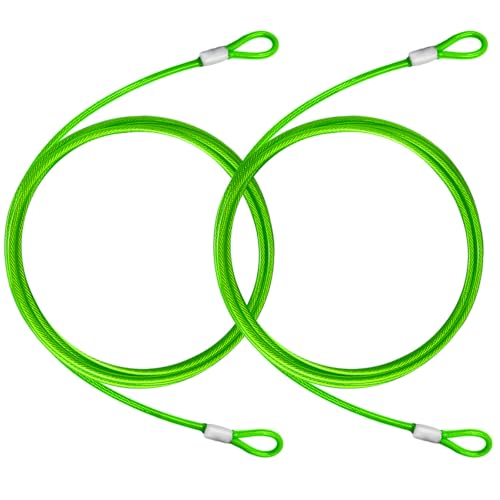 NAZOU 4FT （3/16 Inch） Steel Security Cable with Loops - Flexible Wire Rope Versatile & Weatherproof Safety Cable for Luggage, Bike Lock & Outdoor Gear -（2 Pack） - color: Green, size: 4FT-(2Pack)