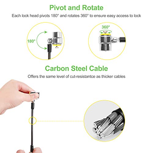 Daul Head Twin Cable Lock Lock for Laptops，Monitor 3 Keys 6.7Foot Lock Two Devices At The Same Time - color: Black Twin head