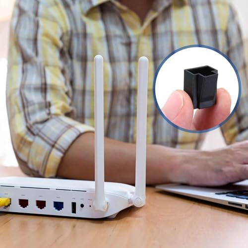 MECCANIXITY RJ45 Dust Covers Caps, RJ45 Dust Plug PE Ethernet Protector Covers for Media Converters, Router, Modem, Laptop, Network Panel, Pack of 20(Black) - color: Black