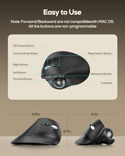Nulea M514 Vertical Trackball Mouse, Ergonomic Wireless Thumb-Control Mouse with Quiet Clicks, 3 Device Connection (Bluetooth & USB Receiver), Rechargeable for PC/Mac/Laptop/Tablet,Black - color: D-Black