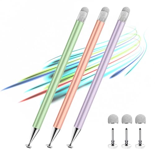 Stylus Pen for Touchscreen ipad.2-in-1 Tip for Nintendo Switch | 3 Pcs,Disc & Fiber Tip,High Sensitivity,No Charging,Universal for ipad/iphone/Android/Tablets,Lightweight Alloy,6 Tips - color: Green/Purple/Rose Gold