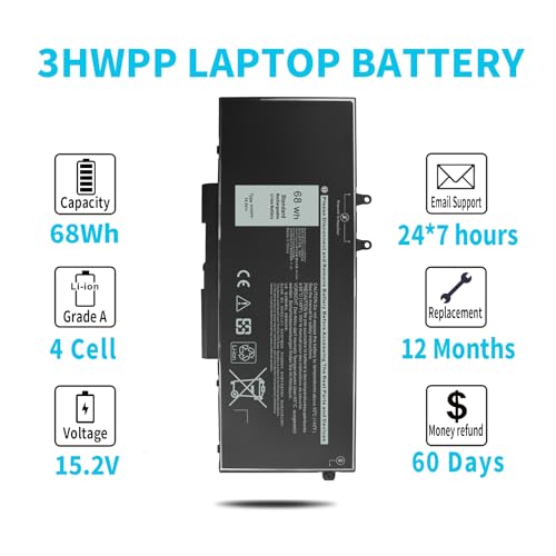 68Wh 3HWPP 15.2V Battery for Dell Latitude 5501 5510 5511 5401 5410 5411 E5410 E5510 E5401 E5501 E5411 E5511 Precision 3551 3541 for Inspiron 17 7500 7506 2-in-1 Black 451-BCMN 10X1J N2NLL 1VY7F 3YNXM - size: 68Wh 3HWPP 15.2V