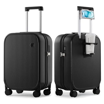 mixi Carry On Luggage with Cup Phone Holder Hard Shell Rolling Travel Suitcases with Spinner Wheels,20 Inch Black - color: Black, size: 20-inch