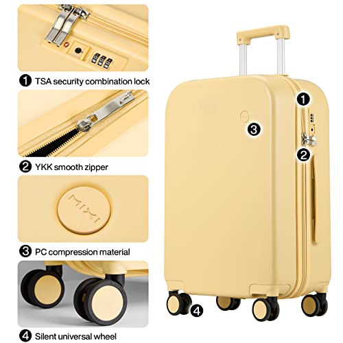 mixi Luggage Suitcase with Spinner Wheels, Hardside Rolling Suitcase PC with Cover & TSA Lock Lightweight Travel Case 26in Checked in, Lark Yellow - color: Lark Yellow, size: 26in Checked in