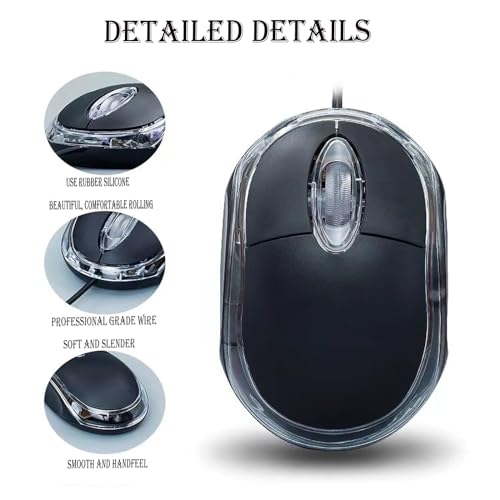 Wired Mini Optical Mouse with Ergonomic Design, USB Computer Mice for Laptops and PCs,Office and Home,School,Kids (Black, Wired) - color: black