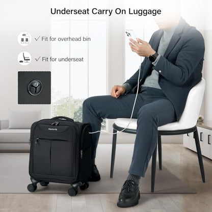 Hanke Underseat Carry On Luggage with Wheels, Lightweight Small Suitcase Airline Approved 16 Inch Softside Personal Item Travel Bag for Women Men, Compact Under Seat Luggage with Spinner Wheels,Black - color: Black