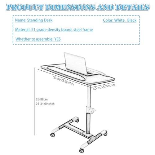 Laptop Table, Height Adjustment Workstation, Training Institution Sit Stand Standing Desk, 45° Flip Desktop Standing Desk, Mobile Sofa Side Table(Black) - color: Black